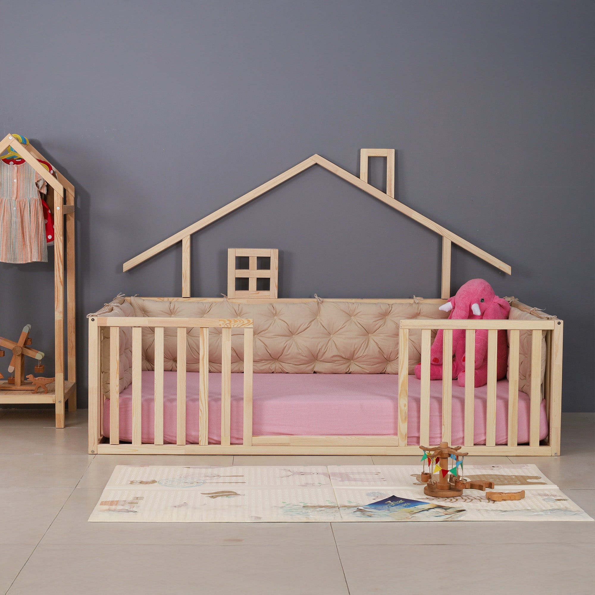 Tyr - Montessori Playhouse Floor Bed with Railings