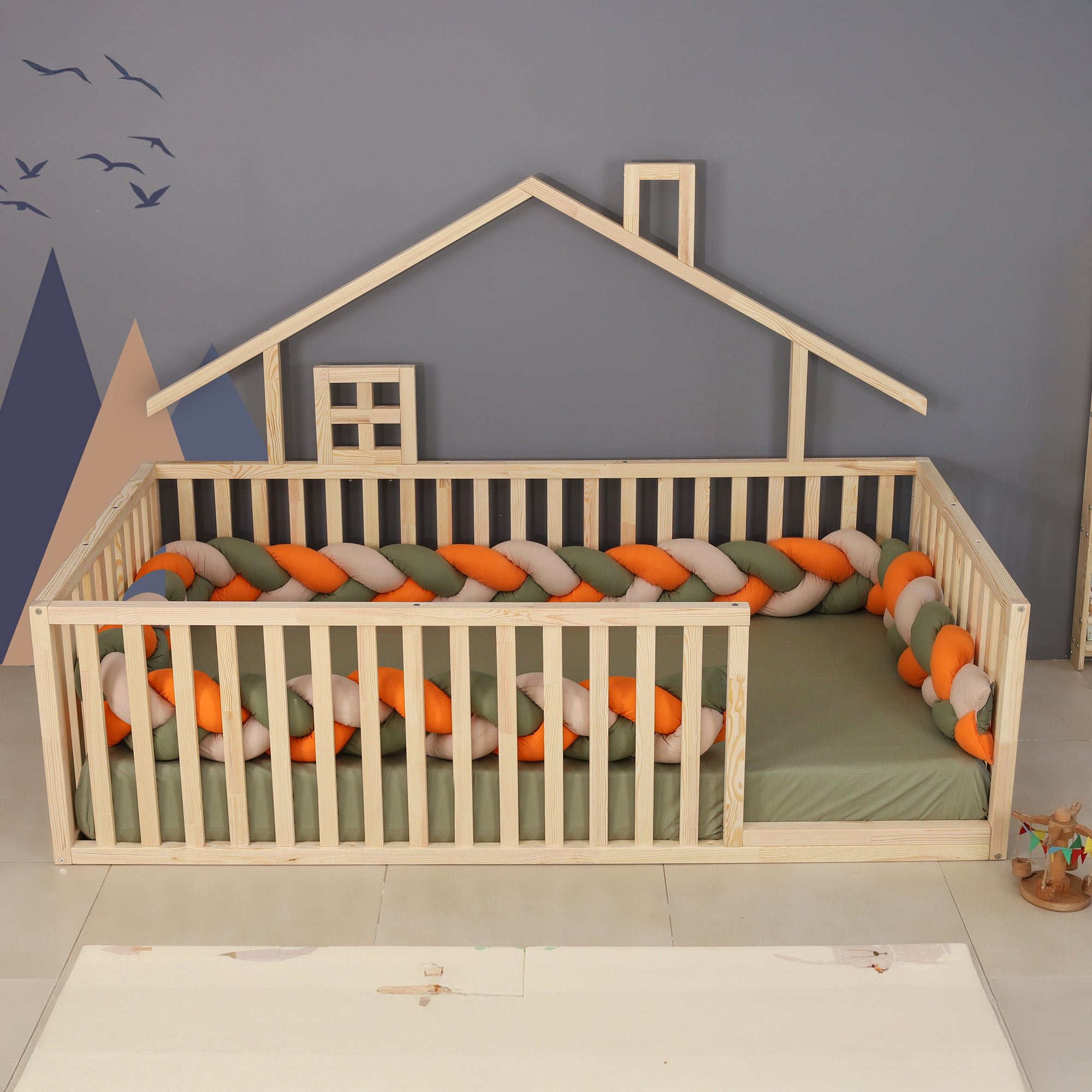 Mino - Montessori Playhouse Floor Bed with Railings