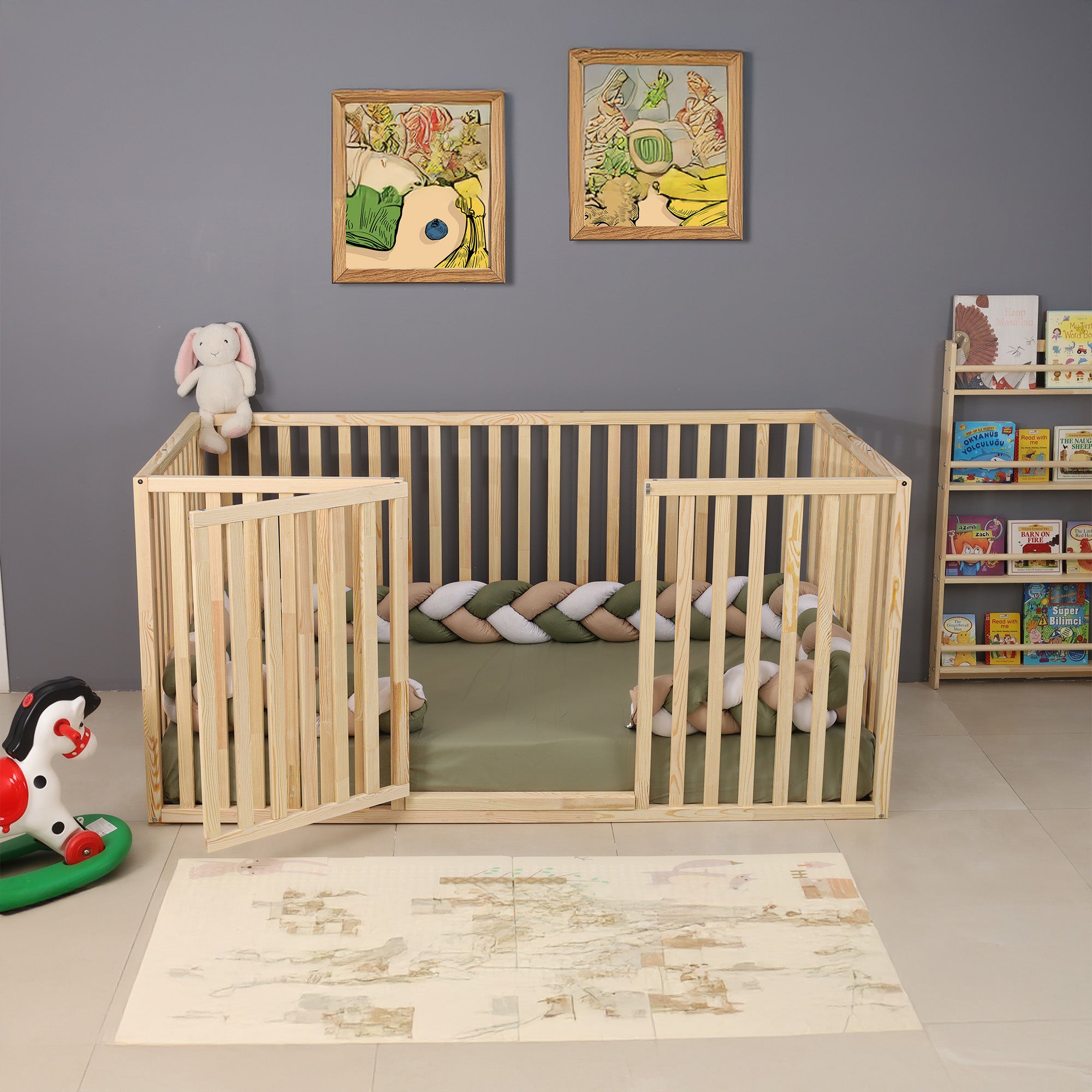 Selene - Montessori Floor Bed with High Railings and Gate