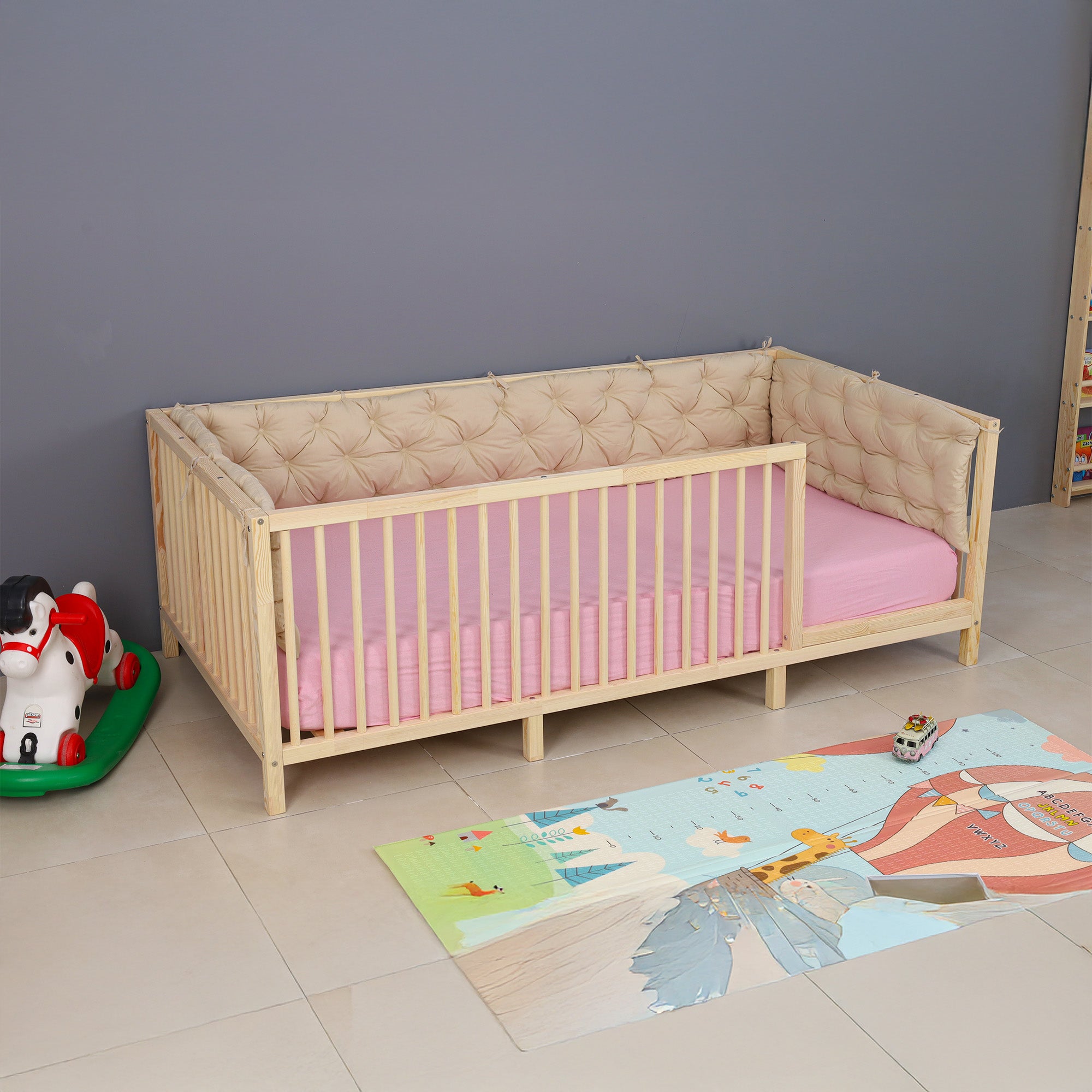 Odryn - Montessori Playpen Low Bed with Cylindrical Railings