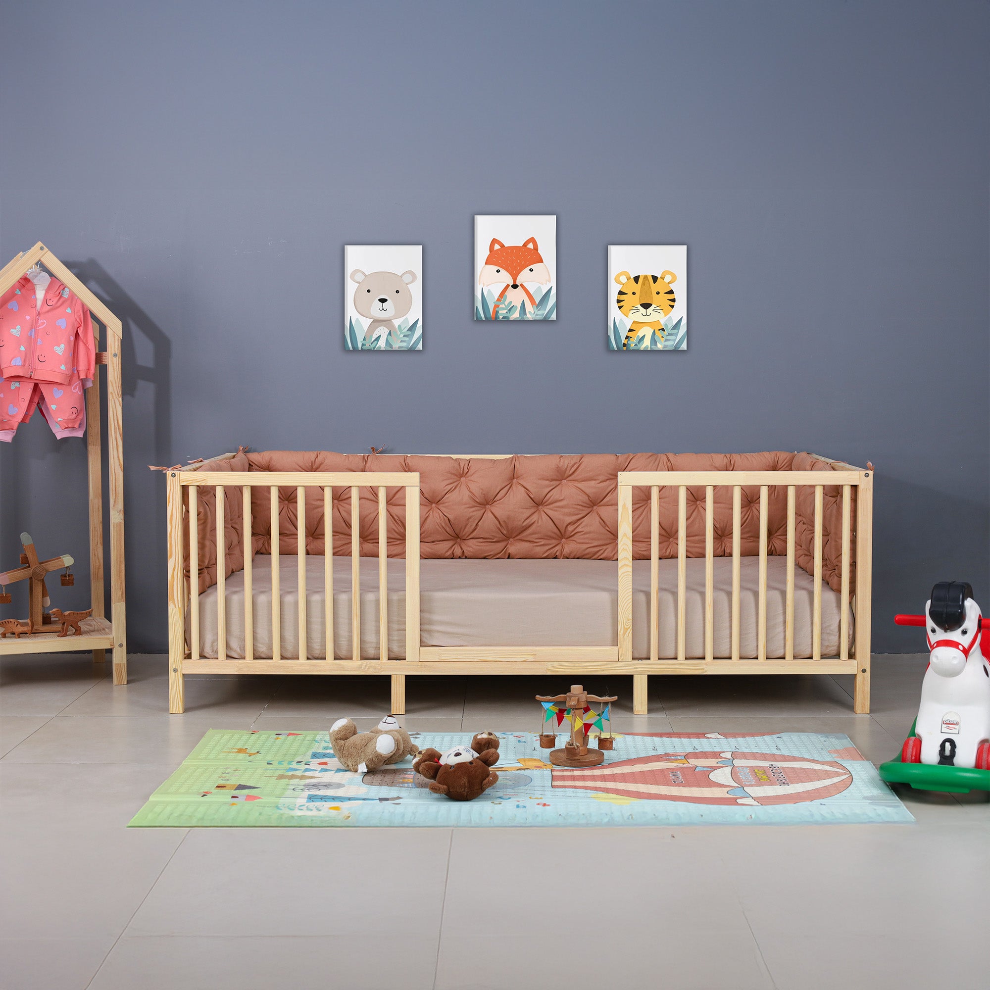 Odryn - Montessori Playpen Low Bed with Cylindrical Railings