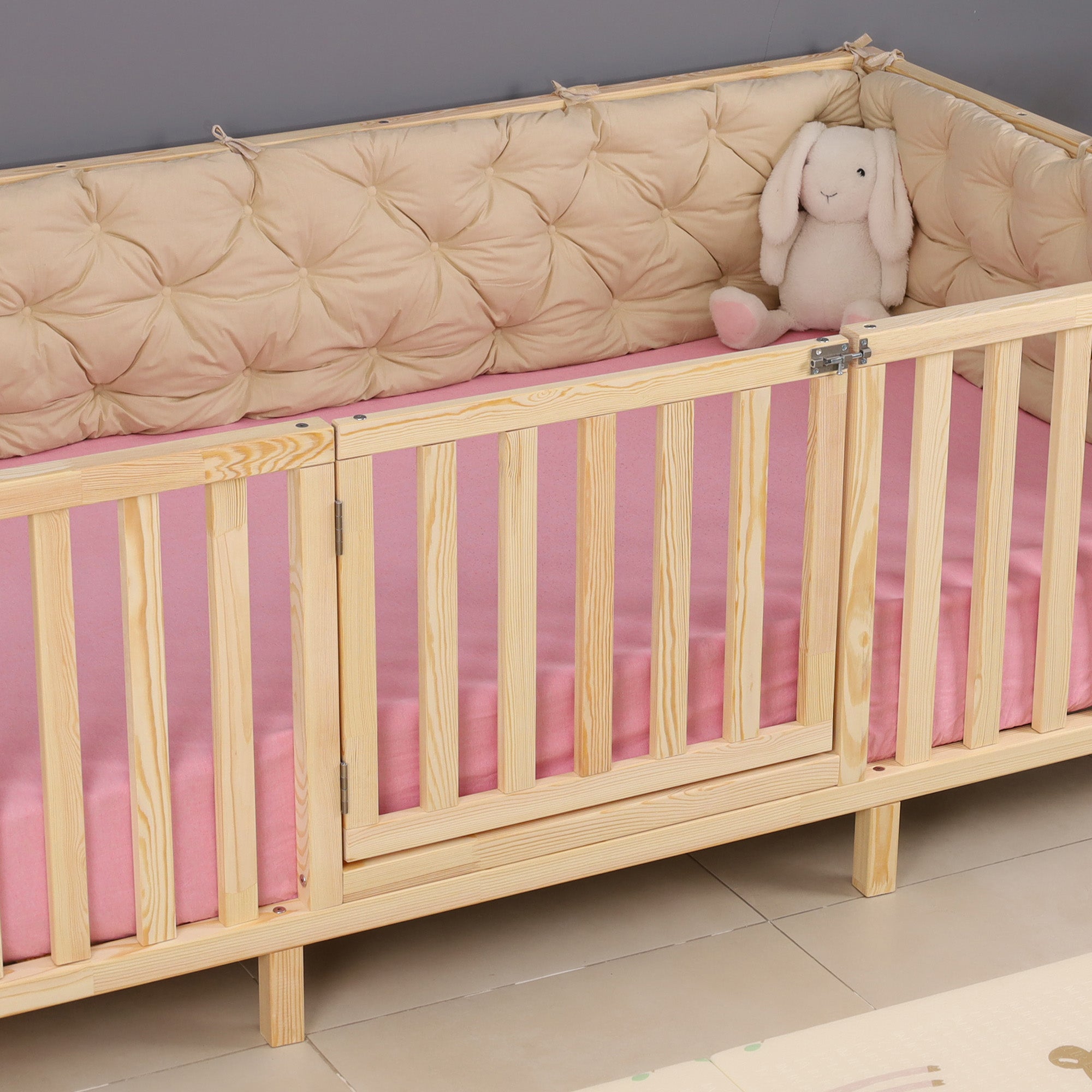 Lufi - Montessori Playpen Low Bed with Railings and Gate